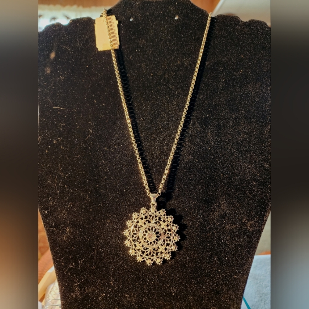 Spring Street Filigree Medallion Necklace 20” NWT